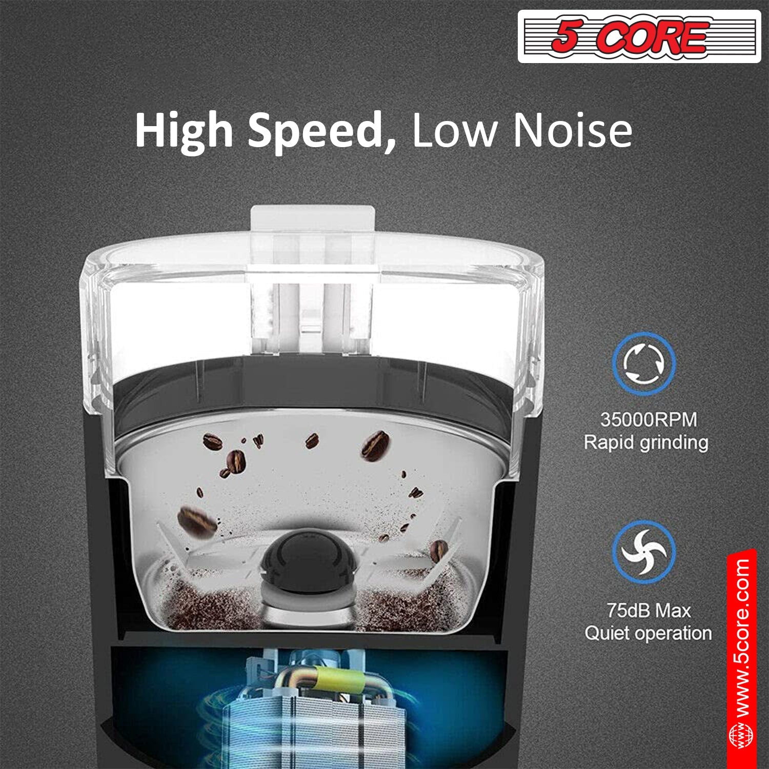 5 Core Coffee Grinder 85 Gram Capacity 150W Electric Bean Spice - Horizon Bliss