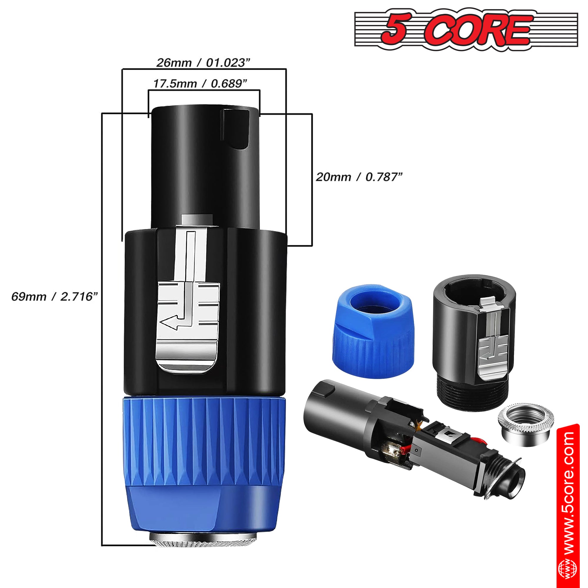 5 Core Speakon Adapter • High Quality Audio Jack Male Audio Pin •