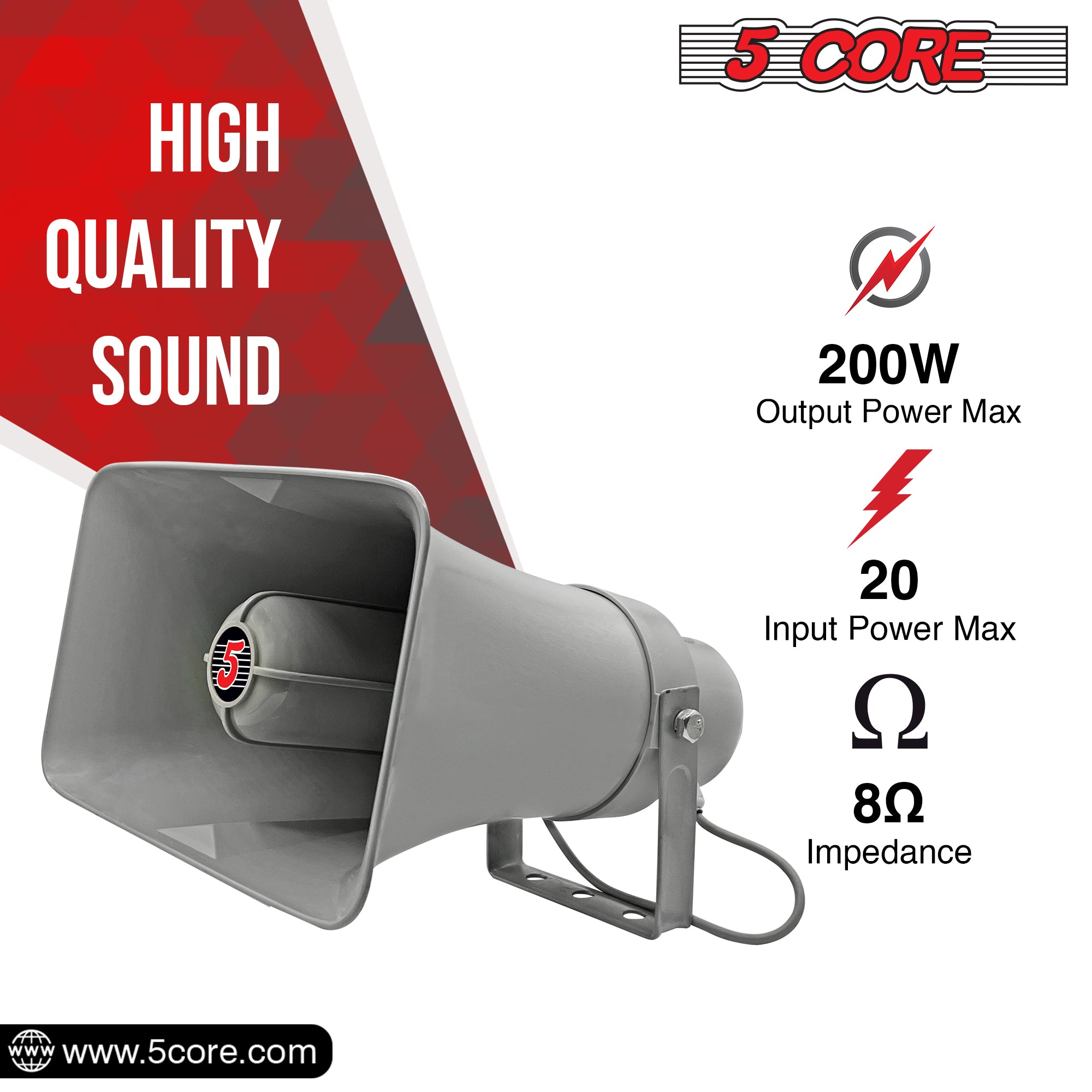 5 Core PA Horn Speaker • 6x10" Loudspeaker • 20W RMS 1000ft Range • - Horizon Bliss