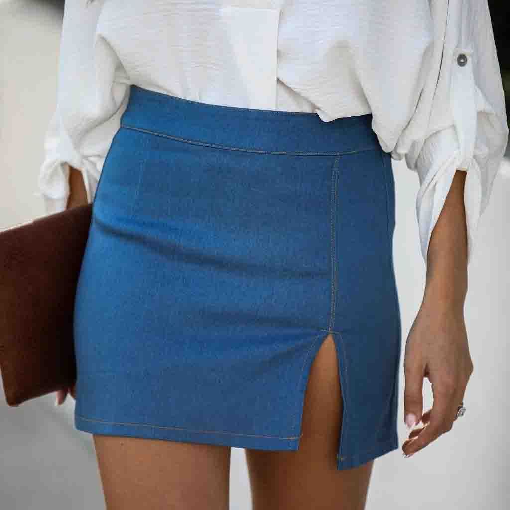 Casual Denim Split Skirt - Horizon Bliss