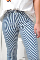 Women's Sky Blue Mile High Pin Stripe Bell Bottoms - Horizon Bliss