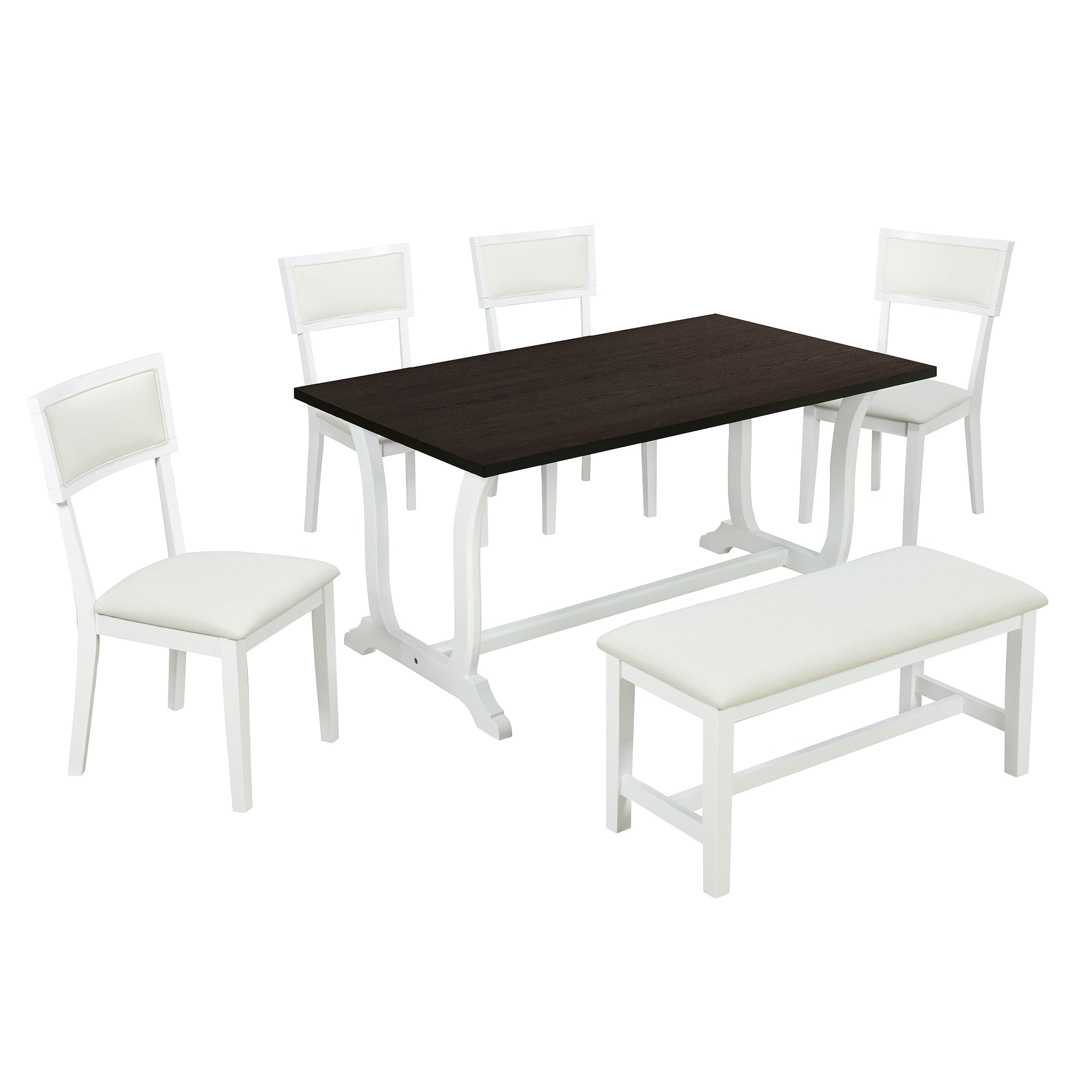 Farmhouse 6-Piece Trestle Dining Table Set with Upholstered Dining - Horizon Bliss