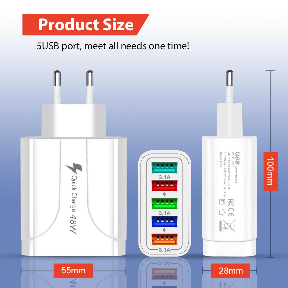 2 Pack of 5 Port Wall Charger Charge 5 Devices at Once! - Horizon Bliss