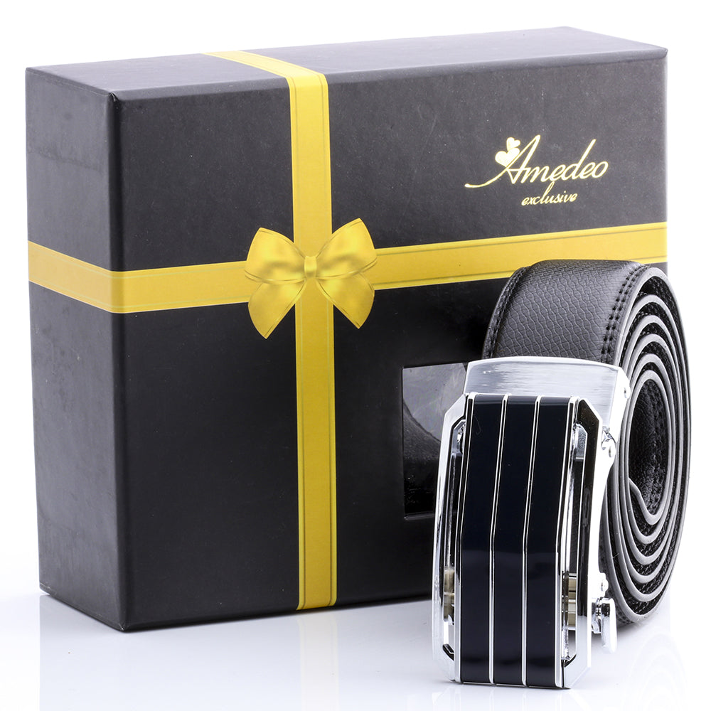 Men's Stainless Steel Black Belt with Silver & Black Buckle - Horizon Bliss