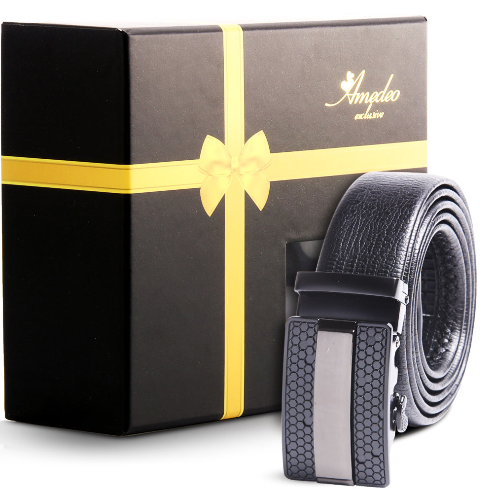 Men's Smart Ratchet No Holes Automatic Buckle Belt in Gun Metal Black - Horizon Bliss