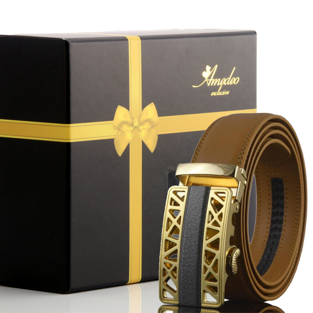 Men's Smart Ratchet No Holes Automatic Buckle Belt in Gold Color - Horizon Bliss