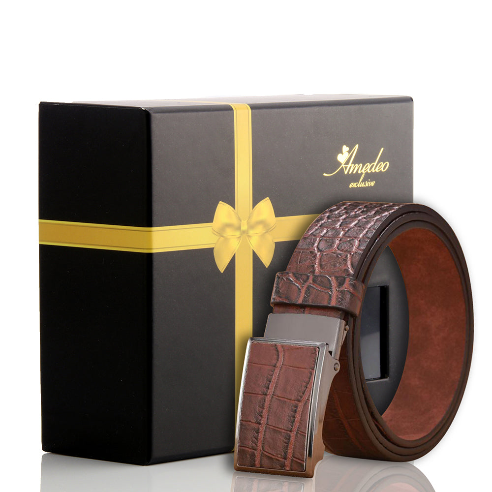 Men's Stainless Steel Buckle Brown Belt - Horizon Bliss