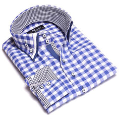 Checkered Blue & White Mens Slim Fit Designer Dress Shirt - tailored - Horizon Bliss