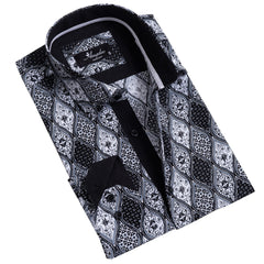 Black and White Mens Slim Fit Designer Dress Shirt - tailored Cotton - Horizon Bliss