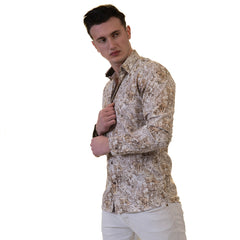 Beige Mens Slim Fit Designer Dress Shirt - tailored Cotton Shirts for - Horizon Bliss