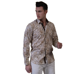 Beige Mens Slim Fit Designer Dress Shirt - tailored Cotton Shirts for - Horizon Bliss