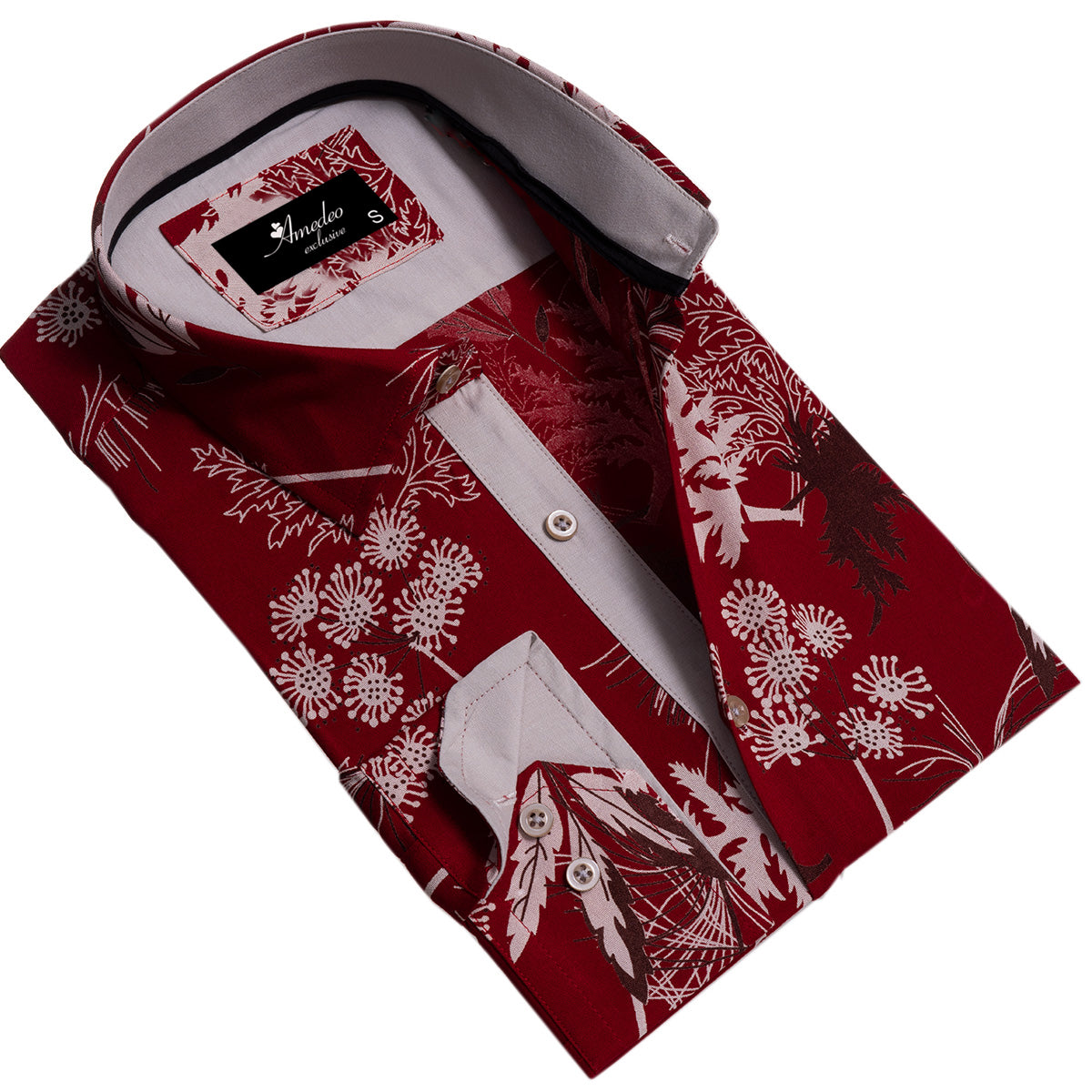 Dark Red Mens Slim Fit Designer Dress Shirt - tailored Cotton Shirts - Horizon Bliss