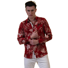 Dark Red Mens Slim Fit Designer Dress Shirt - tailored Cotton Shirts - Horizon Bliss