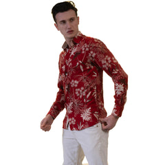 Dark Red Mens Slim Fit Designer Dress Shirt - tailored Cotton Shirts - Horizon Bliss