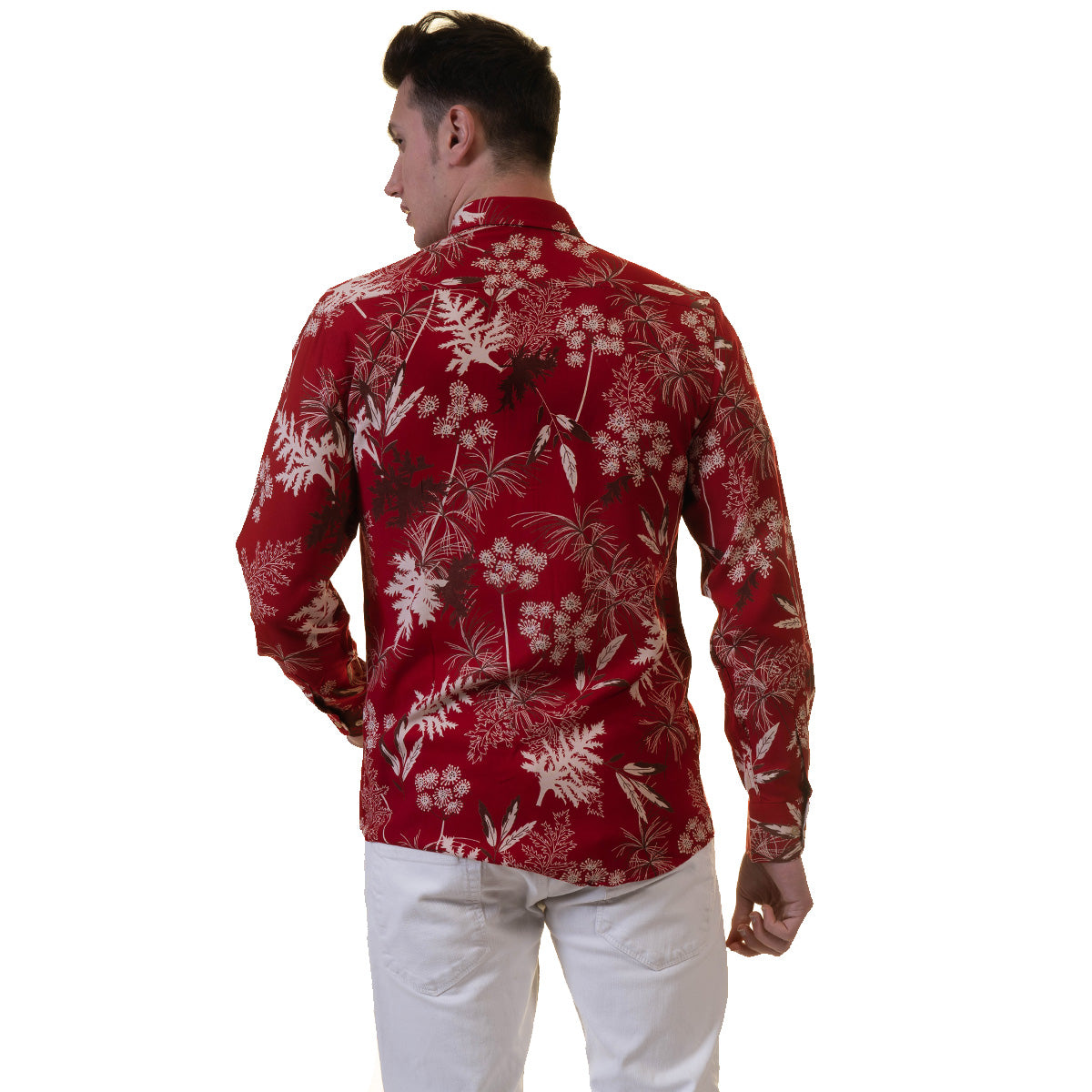 Dark Red Mens Slim Fit Designer Dress Shirt - tailored Cotton Shirts - Horizon Bliss