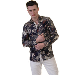 Floral Mens Slim Fit Designer Dress Shirt - tailored Cotton Shirts for - Horizon Bliss