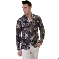 Floral Mens Slim Fit Designer Dress Shirt - tailored Cotton Shirts for - Horizon Bliss