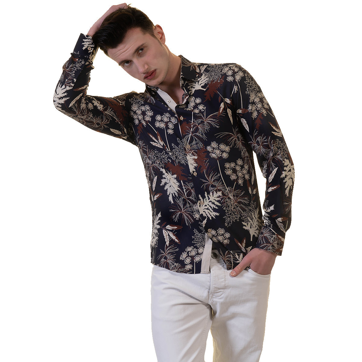 Floral Mens Slim Fit Designer Dress Shirt - tailored Cotton Shirts for - Horizon Bliss