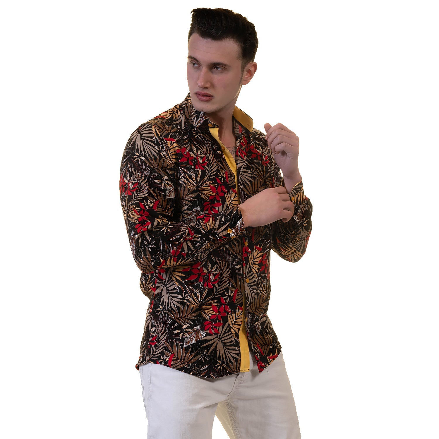 Floral Mens Slim Fit Designer Dress Shirt - tailored Cotton Shirts for - Horizon Bliss