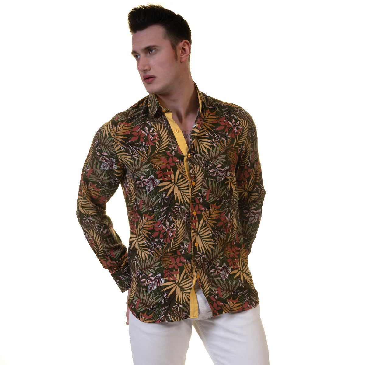 Floral Mens Slim Fit Designer Dress Shirt - tailored Cotton Shirts for - Horizon Bliss