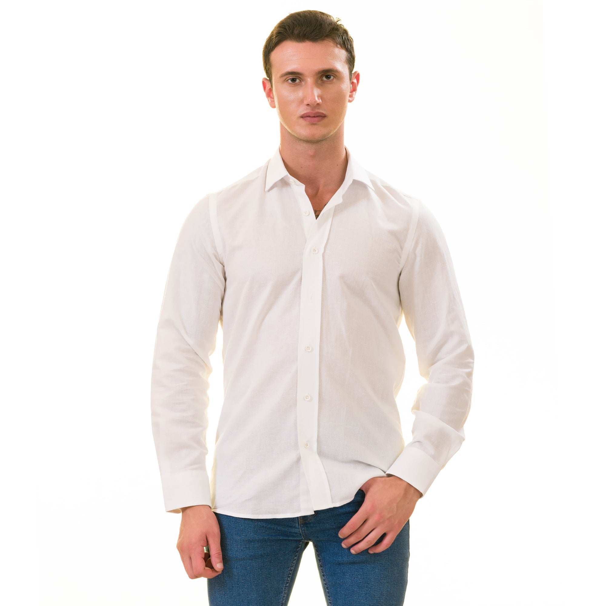 White Luxury Men's Tailor Fit Button Up European Made Linen Shirts - Horizon Bliss