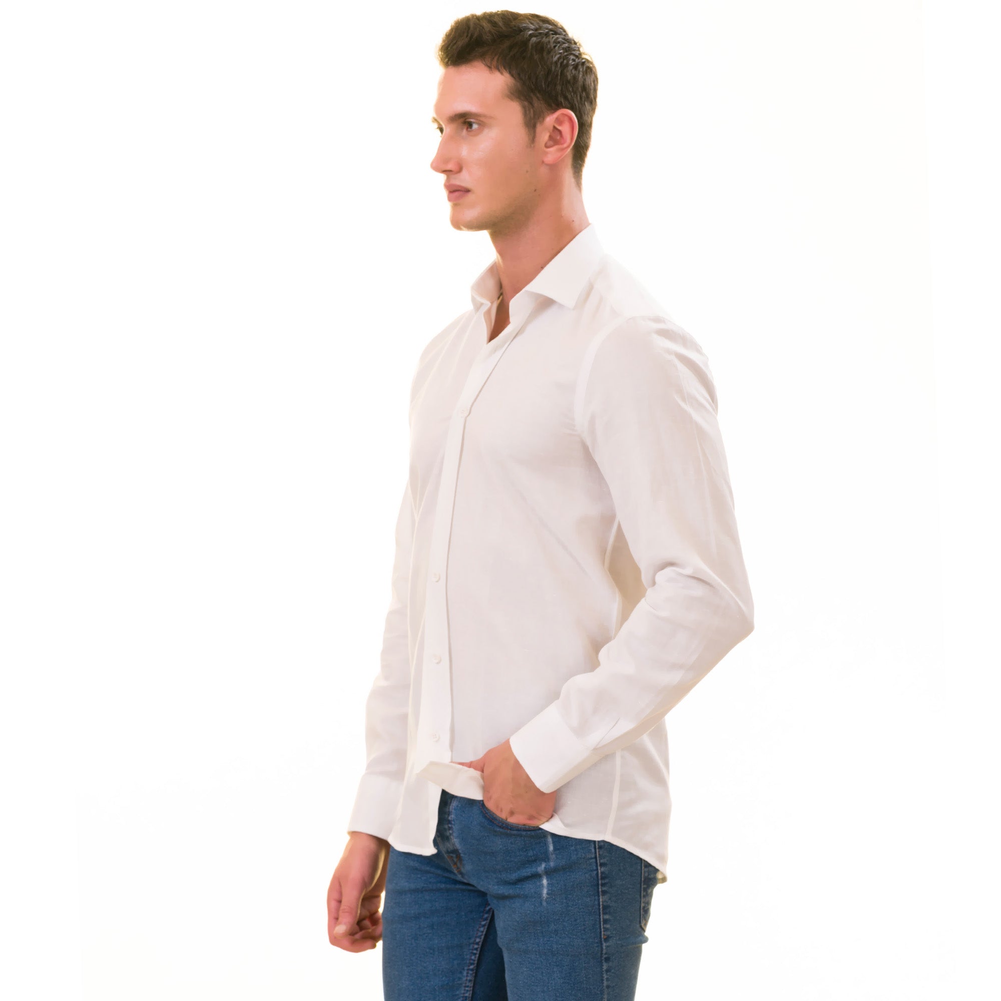 White Luxury Men's Tailor Fit Button Up European Made Linen Shirts - Horizon Bliss