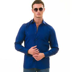 Royal Blue Luxury Men's Tailor Fit Button Up European Made Linen - Horizon Bliss