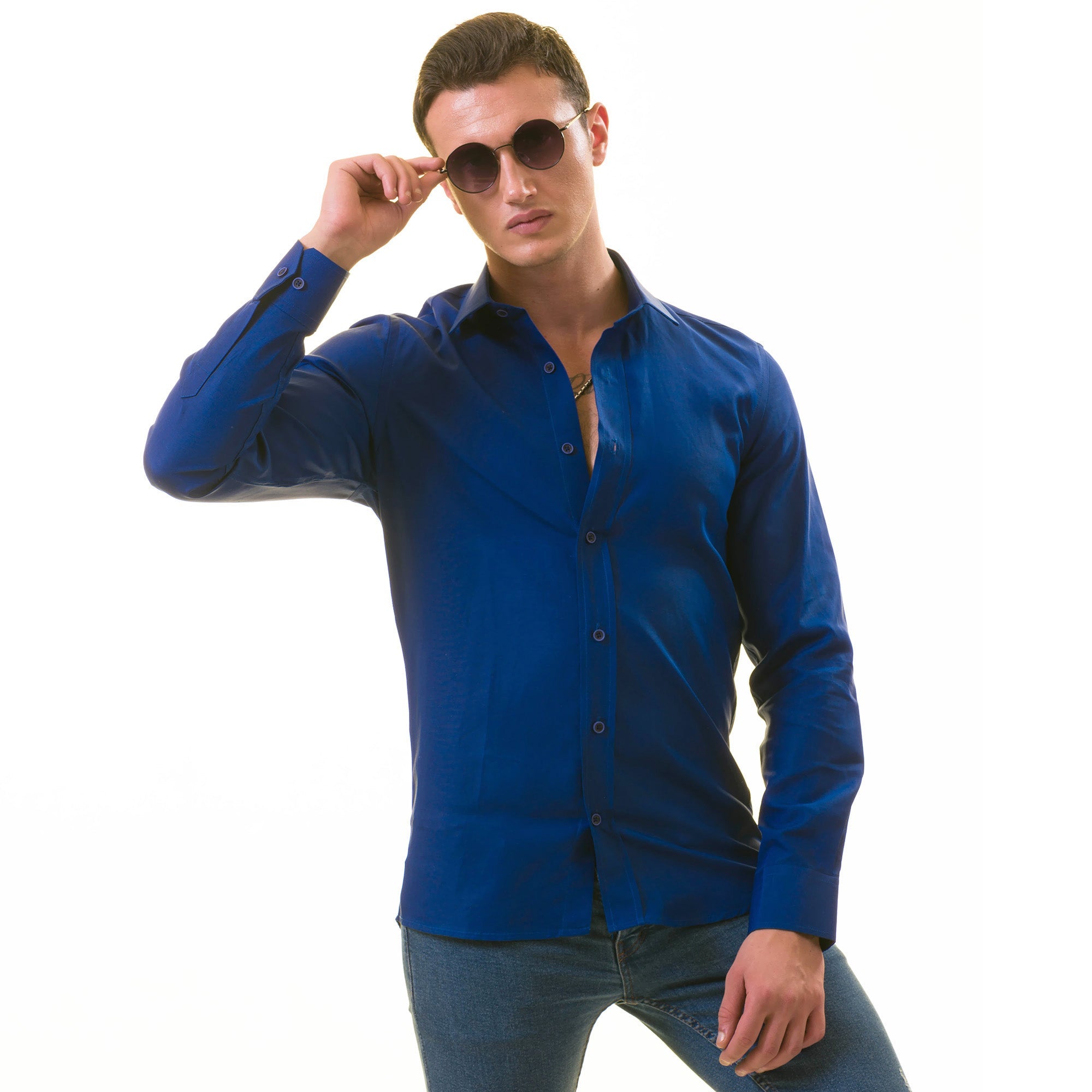 Royal Blue Luxury Men's Tailor Fit Button Up European Made Linen - Horizon Bliss