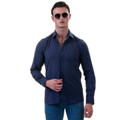 Dark Blue Luxury Men's Tailor Fit Button Up European Made Linen Shirts - Horizon Bliss