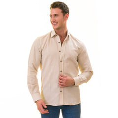 Beige Luxury Men's Tailor Fit Button Up European Made Linen Shirts - Horizon Bliss