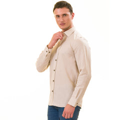 Beige Luxury Men's Tailor Fit Button Up European Made Linen Shirts - Horizon Bliss