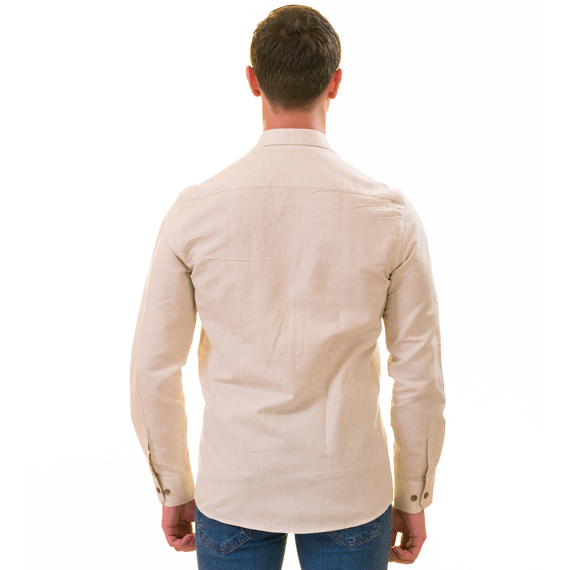 Beige Luxury Men's Tailor Fit Button Up European Made Linen Shirts - Horizon Bliss