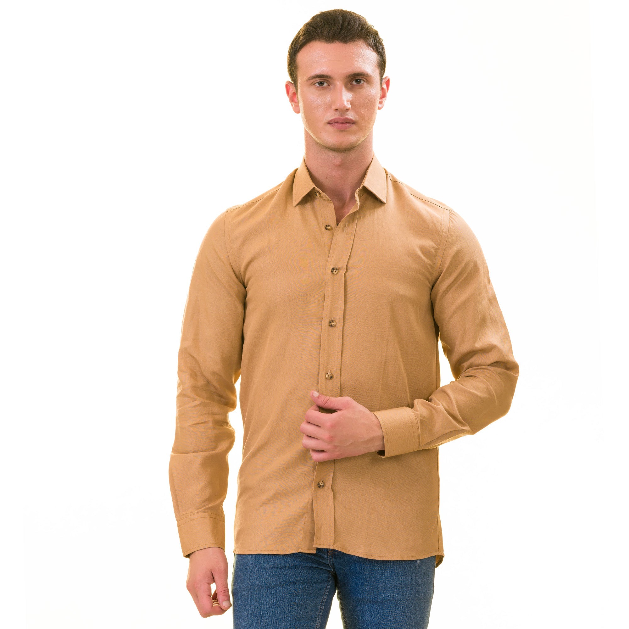 Brownish Luxury Men's Tailor Fit Button Up European Made Linen Shirts - Horizon Bliss