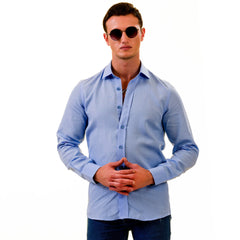 Sky Blue Luxury Men's Tailor Fit Button Up European Made Linen Shirts - Horizon Bliss