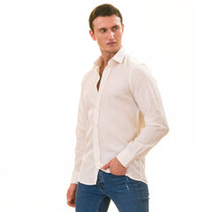 Off-White Luxury Men's Tailor Fit Button Up European Made Linen Shirts - Horizon Bliss