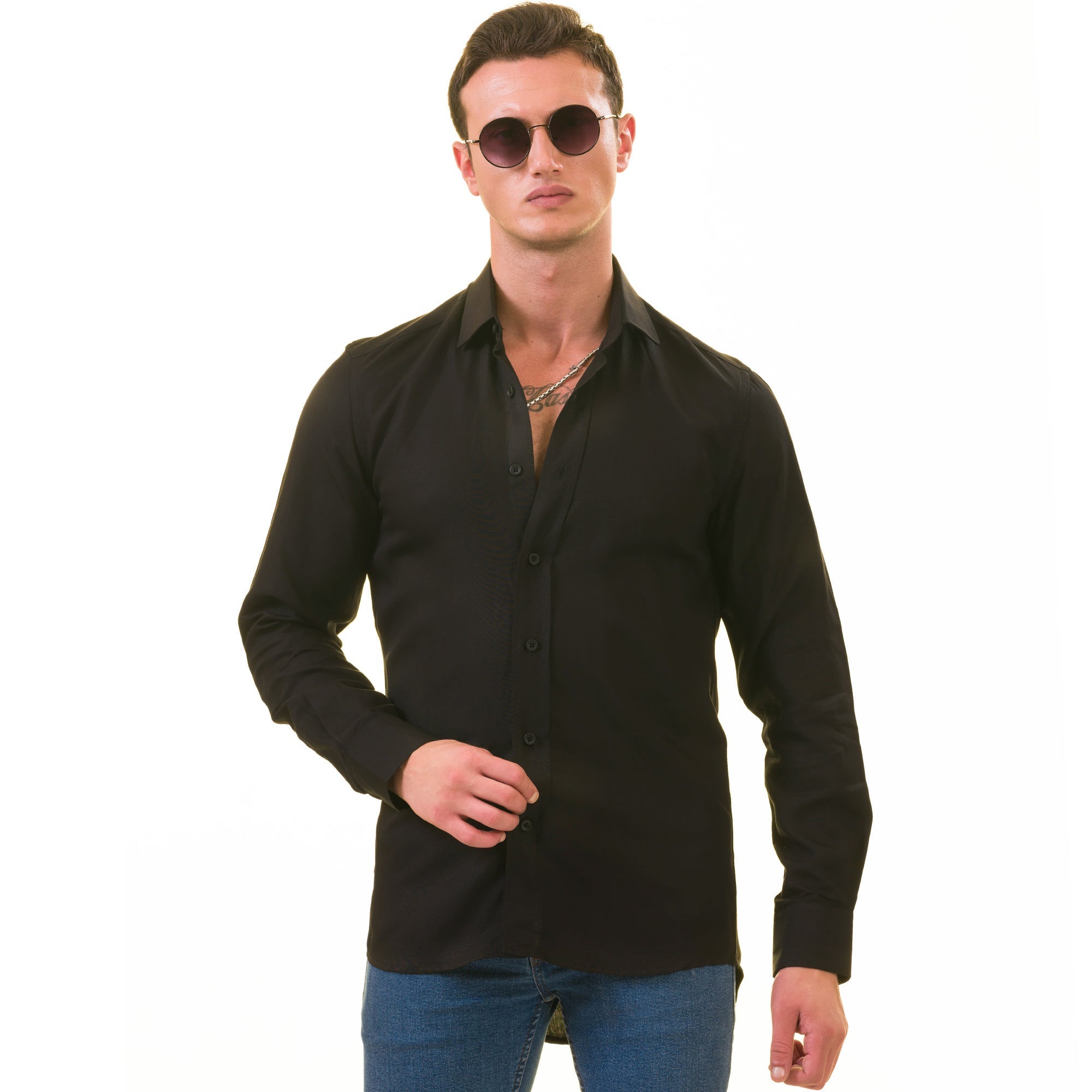 Black Luxury Men's Tailor Fit Button Up European Made Linen Shirts - Horizon Bliss