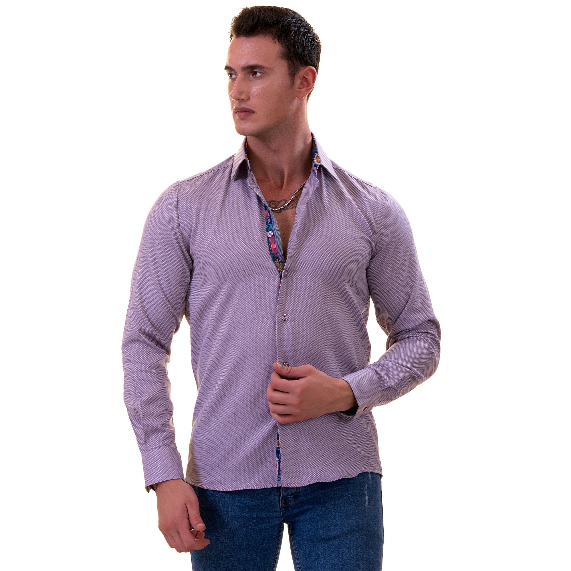 Purple Jackquard Men's  Slim Fit Designer Dress Shirt - Tailored - Horizon Bliss