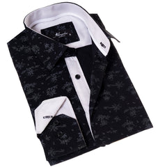 Black Floral Men's Slim Fit Designer Dress Shirt - Tailored Cotton - Horizon Bliss