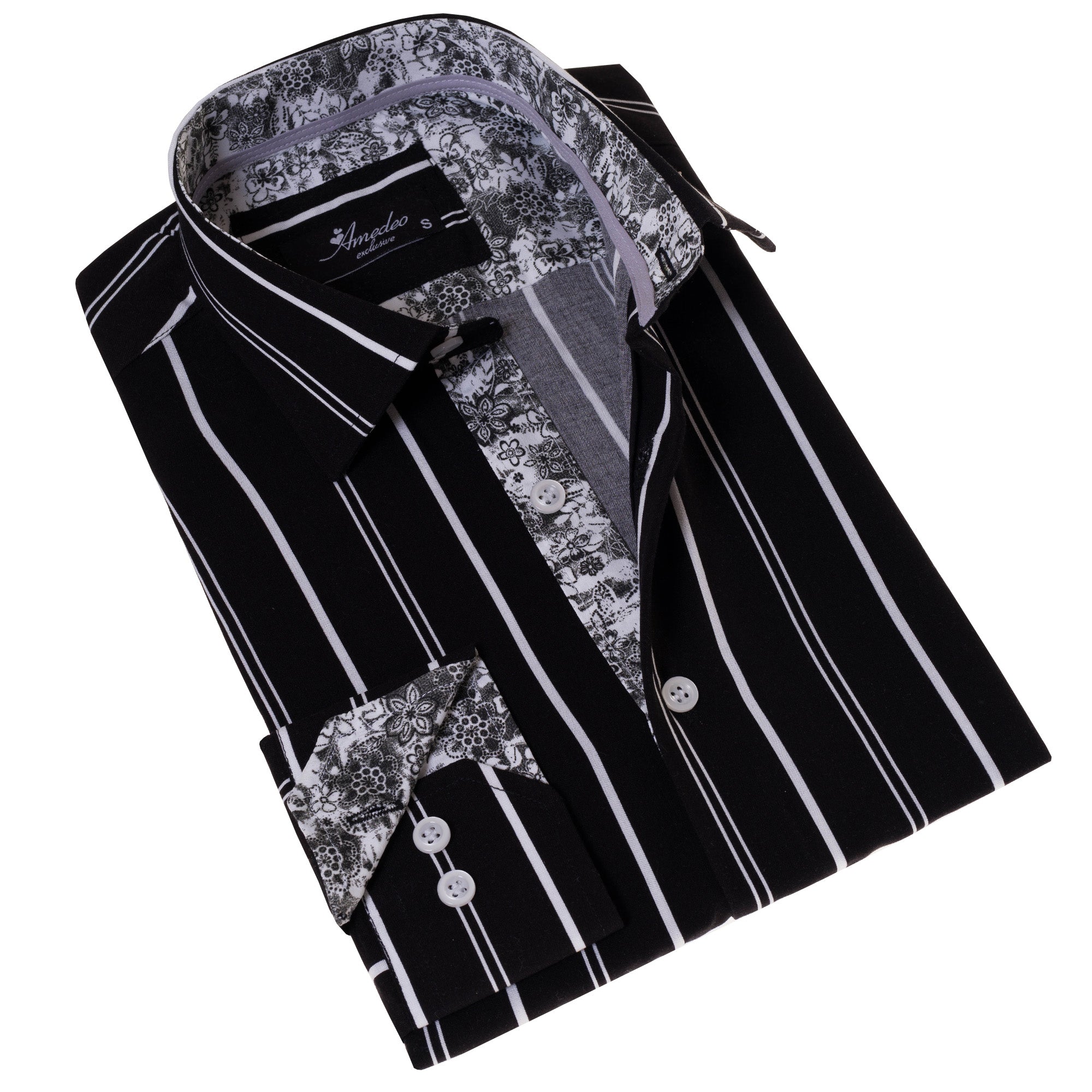 Black Striped Men's  Slim Fit Designer French Cuff Shirt - Tailored - Horizon Bliss