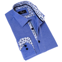 Blue inside Floral Men's  Slim Fit Designer  French Cuff Shirt - - Horizon Bliss