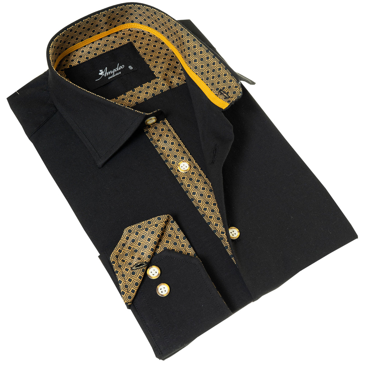 Black with inside Gold Men's Slim Fit Designer Shirt - Tailored Cotton - Horizon Bliss