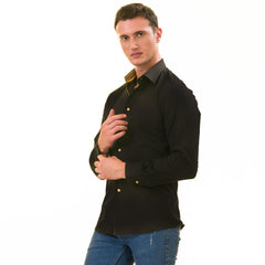 Black with inside Gold Men's Slim Fit Designer Shirt - Tailored Cotton - Horizon Bliss