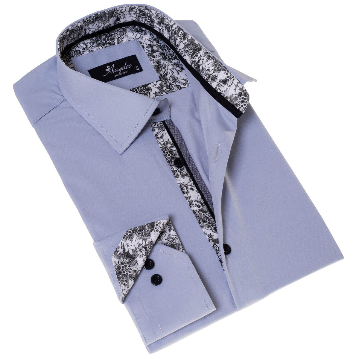 Gray inside Floral Men's  Slim Fit Designer Dress Shirt - Tailored - Horizon Bliss