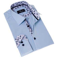 Blue inside Printed Men's Slim Fit Designer French Cuff Shirt - - Horizon Bliss