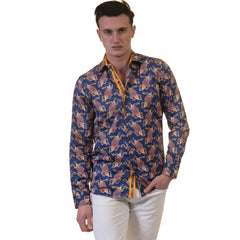 White Blue Tropical Mens Slim Fit Designer Dress Shirt - tailored - Horizon Bliss