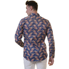 White Blue Tropical Mens Slim Fit Designer Dress Shirt - tailored - Horizon Bliss