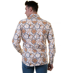 White And Gold Medusa Head Mens Slim Fit Designer Dress Shirt - - Horizon Bliss