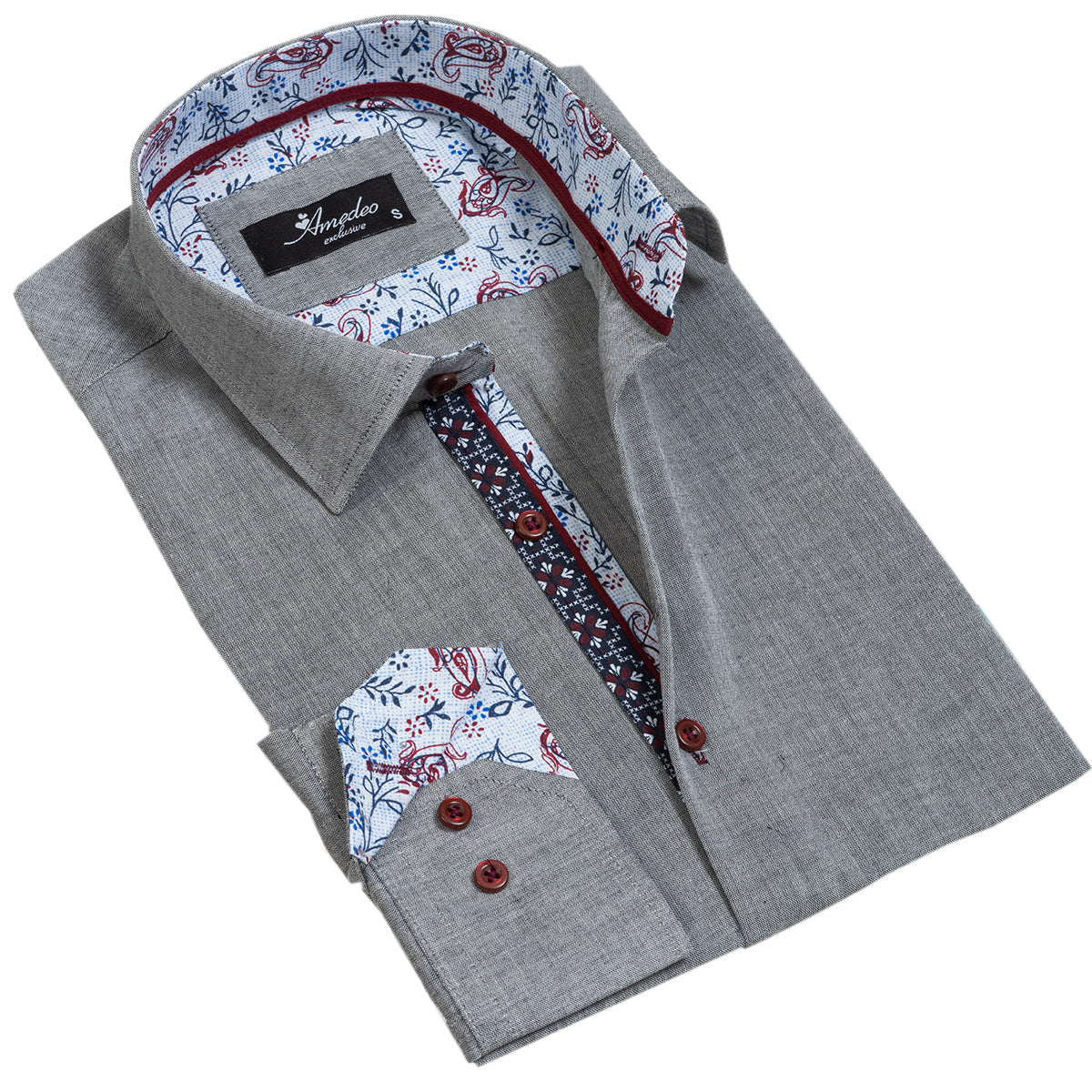 Pastel Grey Mens Slim Fit Designer Dress Shirt - Tailored Cotton - Horizon Bliss