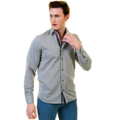 Pastel Grey Mens Slim Fit Designer Dress Shirt - Tailored Cotton - Horizon Bliss