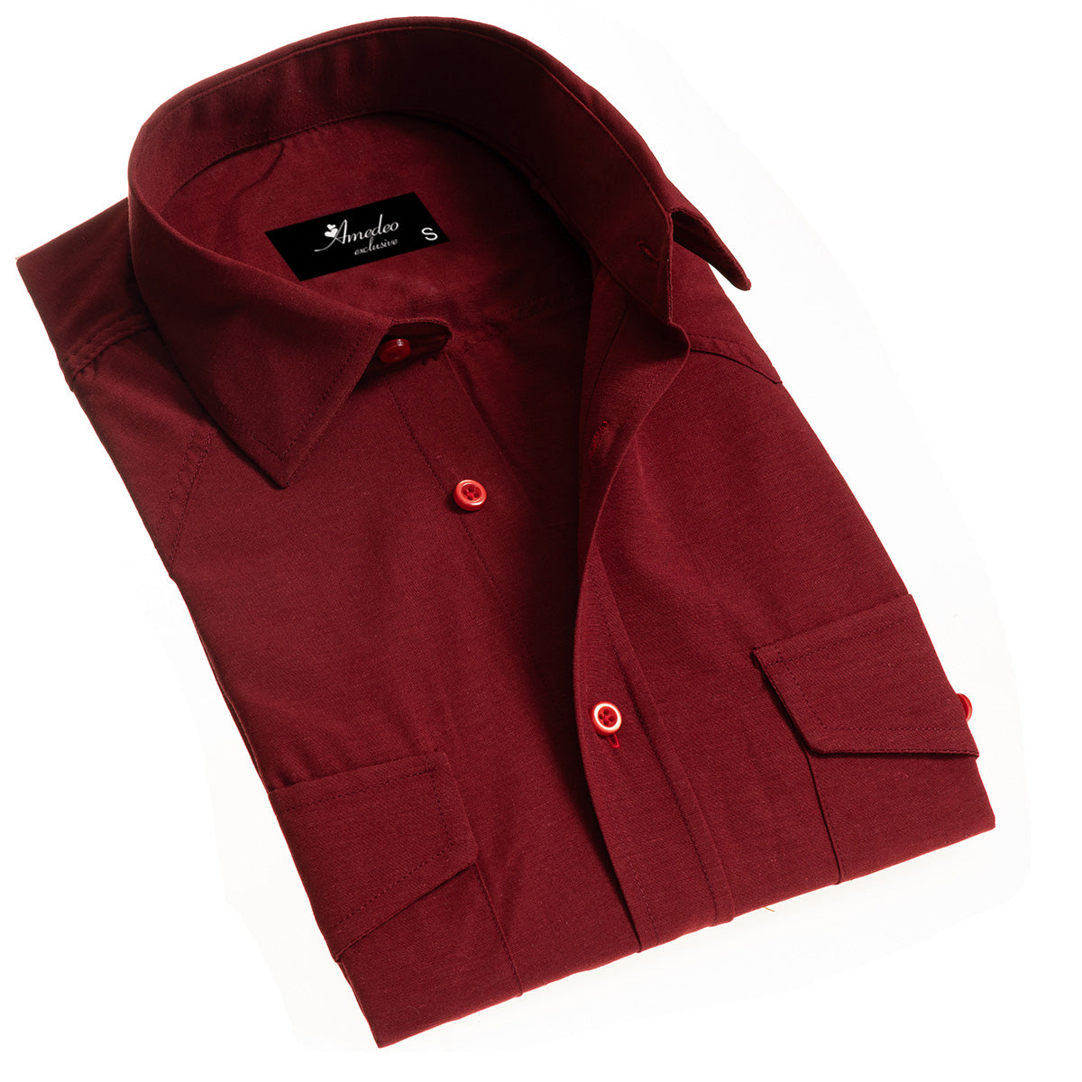 Dark Maroon Mens Slim Fit Designer Dress Shirt - tailored Cotton - Horizon Bliss